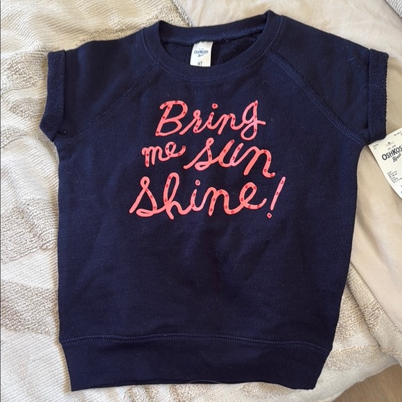 NWT OshKosh B'gosh Navy Blue and Pink studded crewneck short sleeve Sweatshirt - Picture 1 of 5